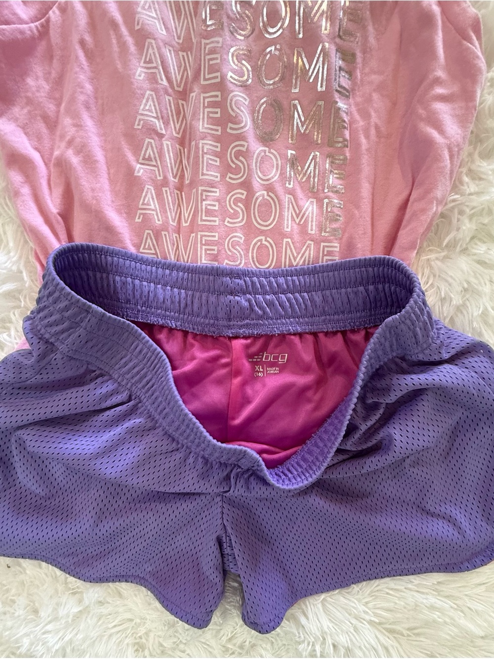 Athletic Works Girls XL 14-16 Pink Awesome Tank Top BCG Purple Shorts Outfit Set - Picture 4 of 8